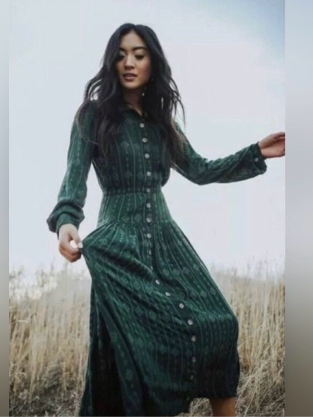 Free People Diamond Head Embroidered Midi Dress Green M - Picture 4 of 16